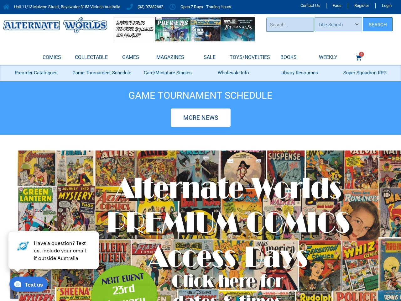 Alternate Worlds Comics and Collectables — Website Preview
