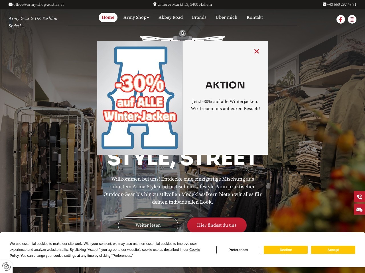 Army Shop Austria — Website Preview