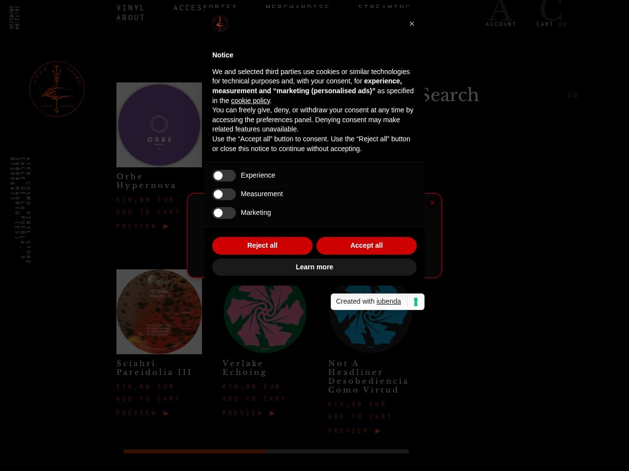 ATER COSMO Vinyl Store — Website Preview