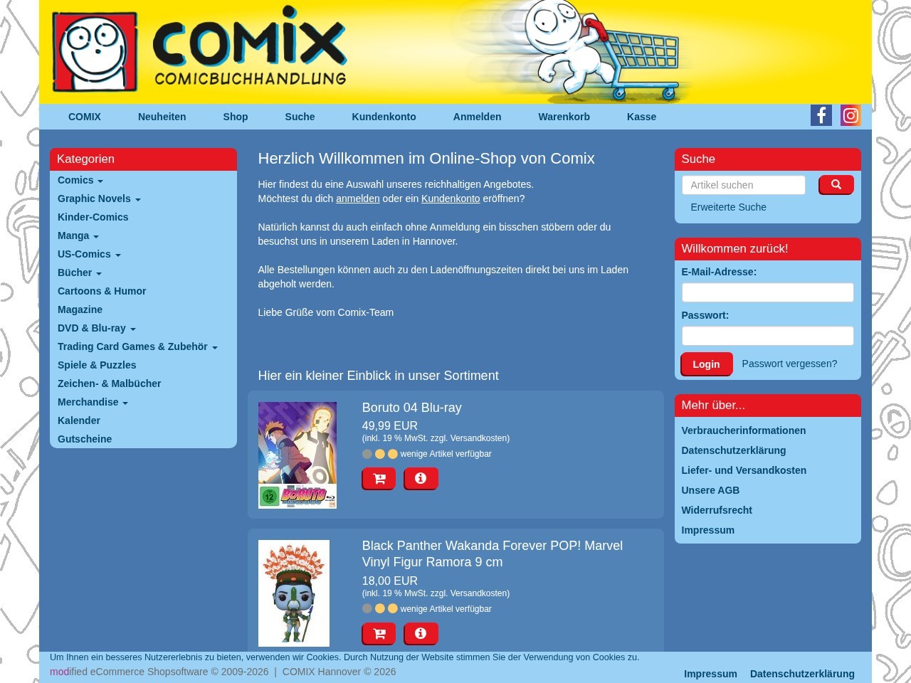 Comix comic bookstore Hannover — Website Preview