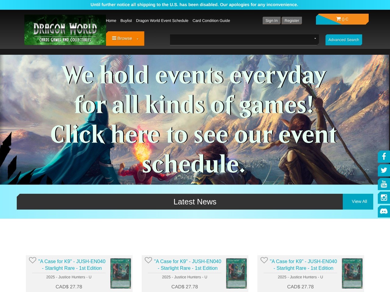 Dragon World Card Games & Collectibles — Website Preview