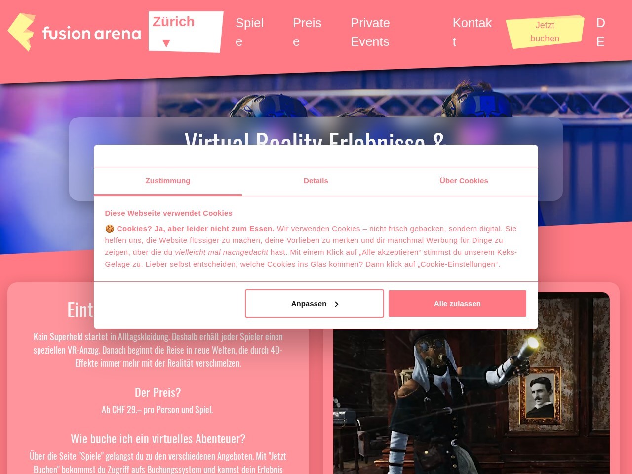 Fusion Arena Virtual Reality Center Zürich — Website Preview