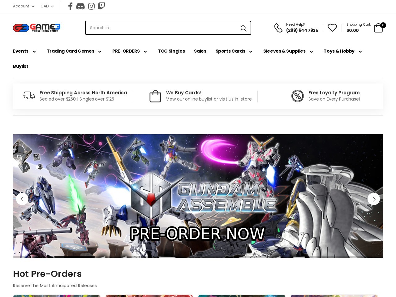 Game 3 TCG & Hobby — Website Preview