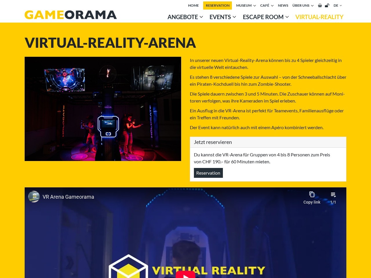 Gameorama Virtual-Reality-Arena — Website Preview