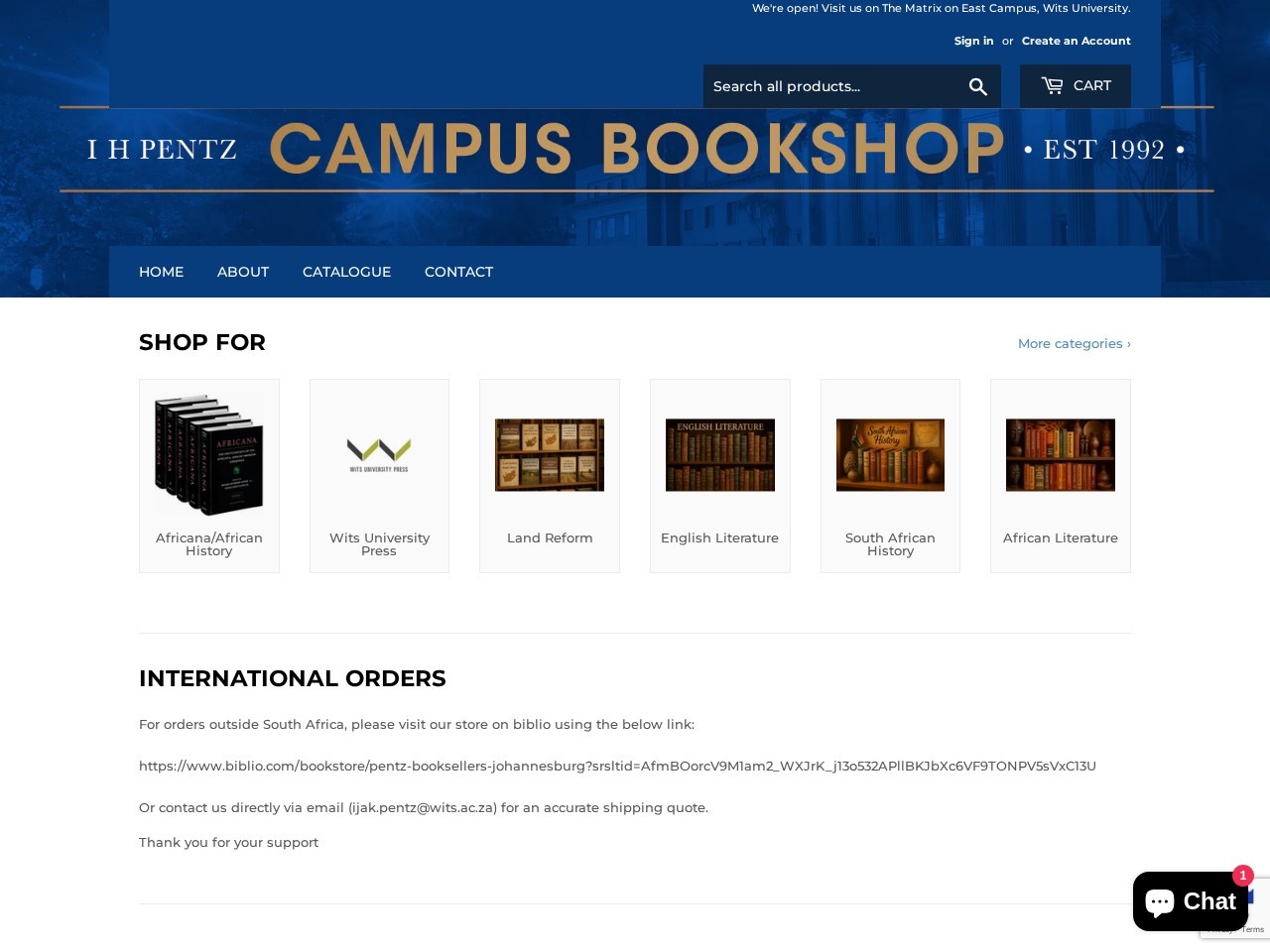 I H Pentz Booksellers — Website Preview
