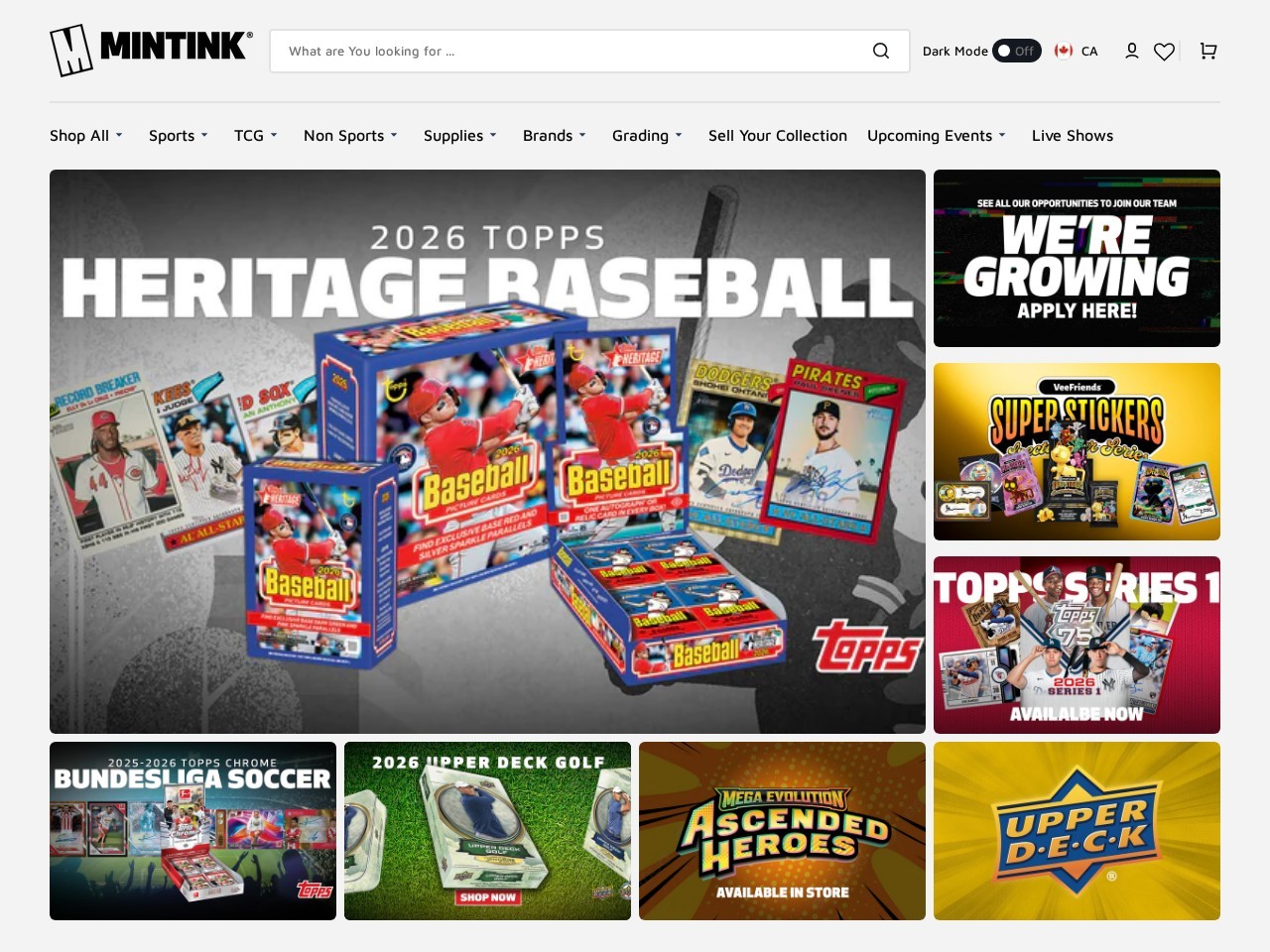 Mintink Trading Cards and Live Experience — Website Preview