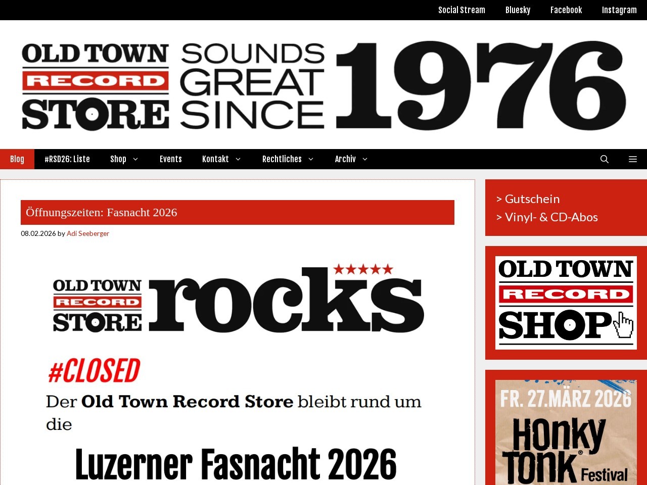 Old Town Record Store — Website Preview