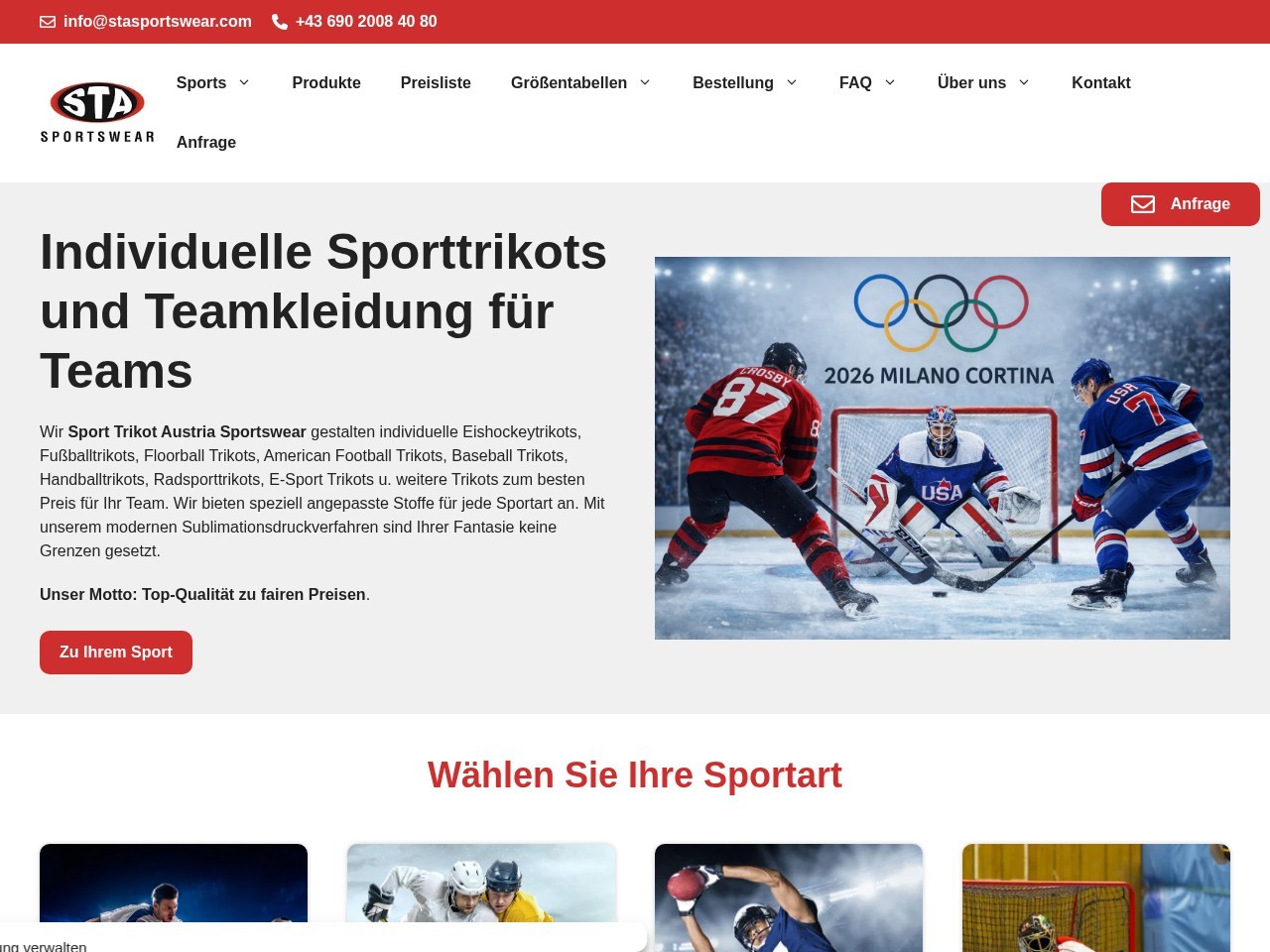 STA SPORTSWEAR Sport Trikot Austria — Website Preview
