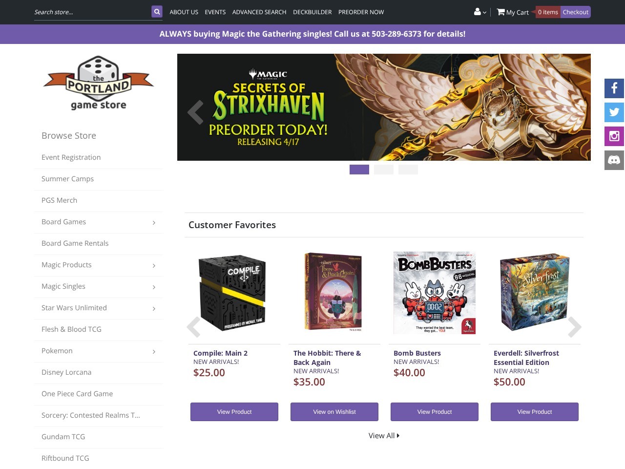 The Portland Game Store — Website Preview