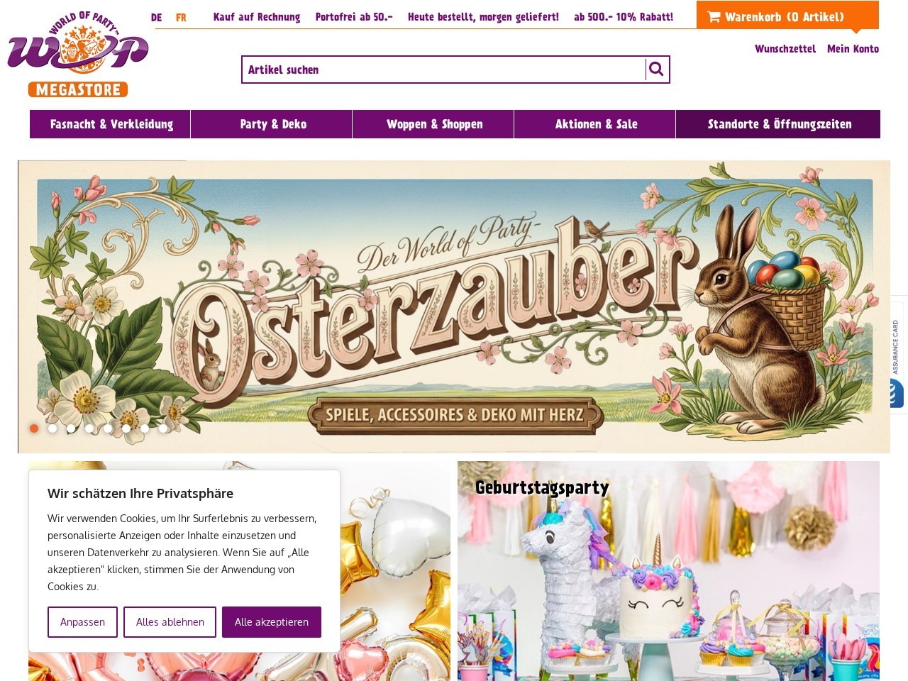 WOP-Shop World of Party Zunzgen — Website Preview